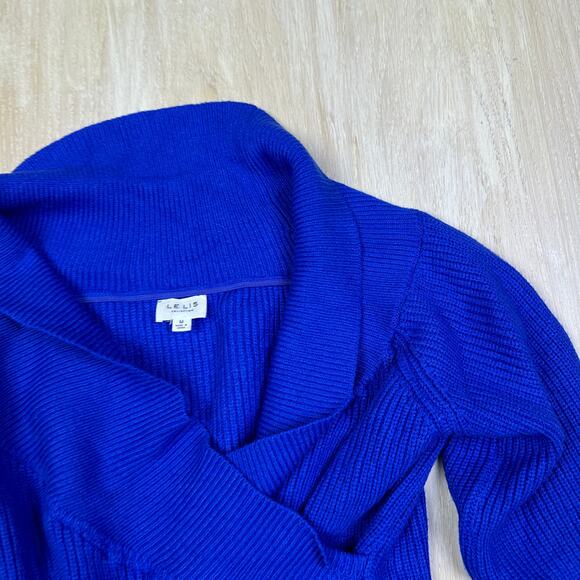 Le Lis Royal Blue Shawl Collar Crossover Pullover Cropped Knit Sweater Medium - Picture 2 of 14